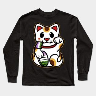 LGBTQ+ Pride Lucky Cat - Genderqueer Long Sleeve T-Shirt